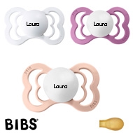 BIBS Supreme Schnuller mit Namen, Symmetrisch Latex Gr. 2, Blush, White, Lavender, 3'er Pack
